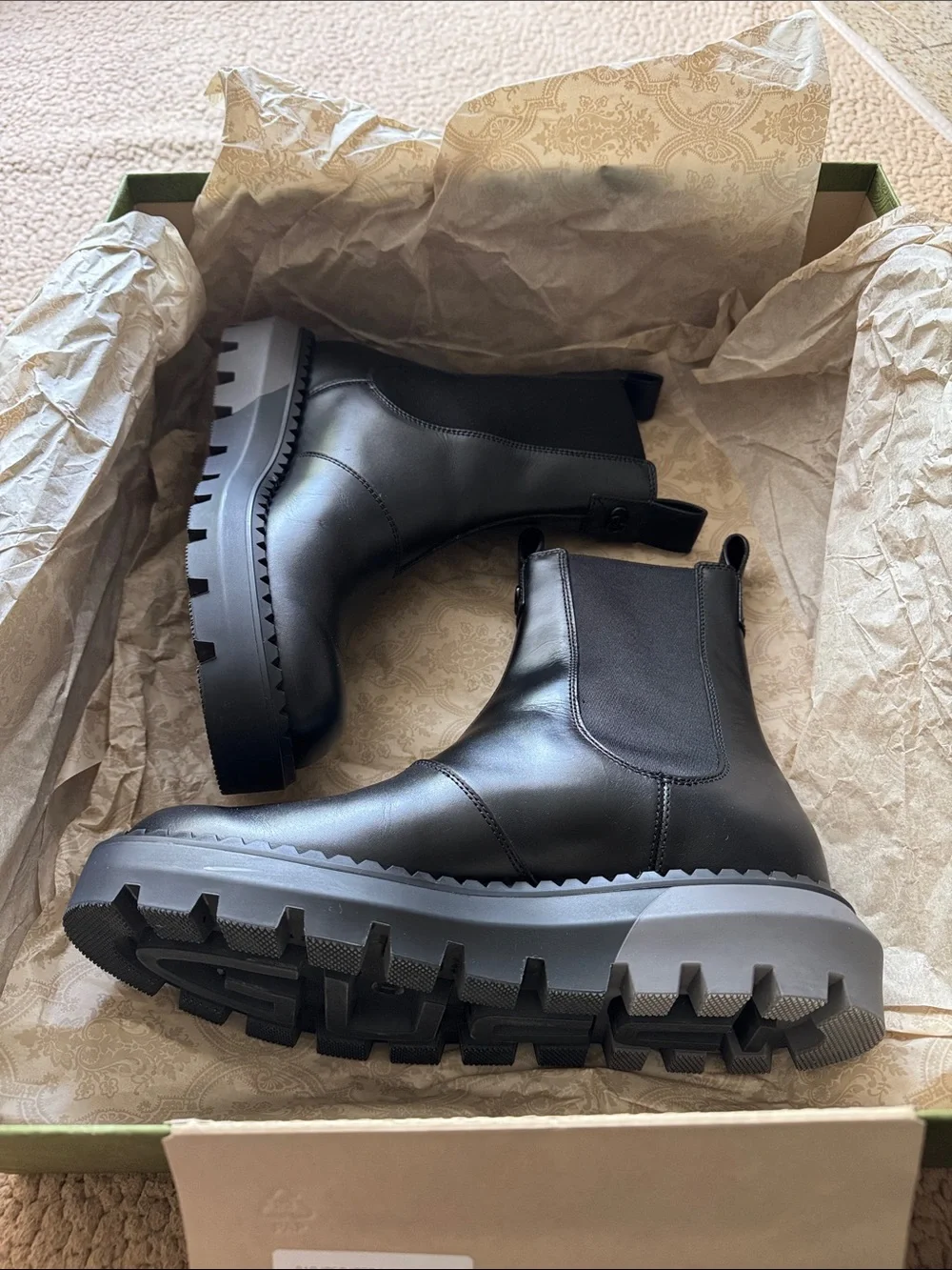 Mens Gucci Black Leather Sierra Calf/Double Stretch Boots